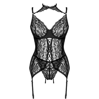 Corsetto nero regolabile con pizzo e perizoma - Eleganza sensuale Liv Co